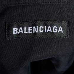 مملوكة مسبقًا Balenciaga Black Cotton Logo Embroidered Pocket Detail Short Sleeve Shirt L