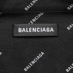 Pre Owned Balenciaga Black All-Over Logo Print Cotton Button Down Full Sleeve Shirt M