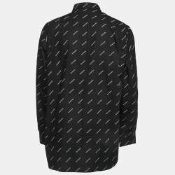 Pre Owned Balenciaga Black All-Over Logo Print Cotton Button Down Full Sleeve Shirt M
