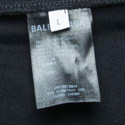 Pre Owned Balenciaga Black Pixel Logo Print Cotton Crew Neck T-Shirt L