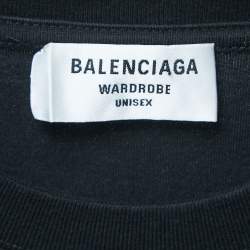 Pre Owned Balenciaga Black Pixel Logo Print Cotton Crew Neck T-Shirt L