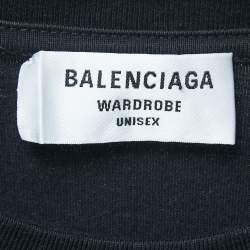 Pre Owned Balenciaga Black Pixel Logo Print Cotton Crew Neck T-Shirt L