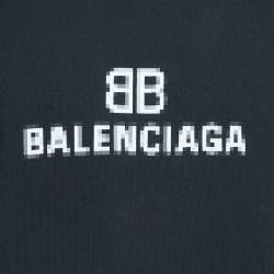 Pre Owned Balenciaga Black Pixel Logo Print Cotton Crew Neck T-Shirt L