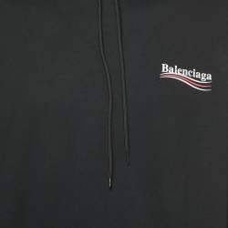 Pre Owned Balenciaga Black Logo Print Cotton Hoodie XS