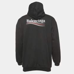 Pre Owned Balenciaga Black Logo Print Cotton Hoodie XS