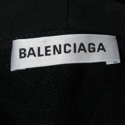 Pre Owned Balenciaga Black Logo Print Cotton Hoodie XS