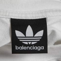 Pre Owned Balenciaga X Adidas White Logo Print Stripe Detailed Cotton Half Sleeve T-Shirt L