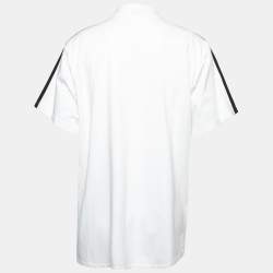 Pre Owned Balenciaga X Adidas White Logo Print Stripe Detailed Cotton Half Sleeve T-Shirt L