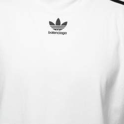 Pre Owned Balenciaga X Adidas White Logo Print Stripe Detailed Cotton Half Sleeve T-Shirt L