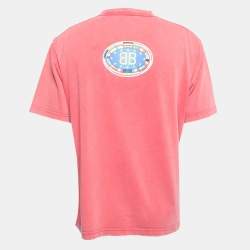 مملوكة مسبقًا Balenciaga Red Washed Logo Print Cotton Half Sleeve T-Shirt M