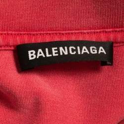 مملوكة مسبقًا Balenciaga Red Washed Logo Print Cotton Half Sleeve T-Shirt M