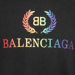 Pre Owned Balenciaga Black Logo Print Cotton Crew Neck Half Sleeve T-Shirt M