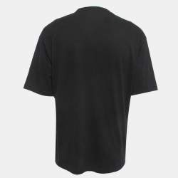 Pre Owned Balenciaga Black Logo Print Cotton Crew Neck Half Sleeve T-Shirt M