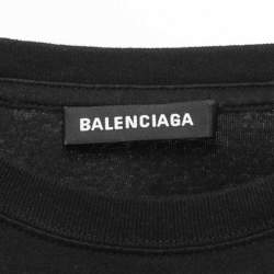 Pre Owned Balenciaga Black Logo Print Cotton Crew Neck Half Sleeve T-Shirt M