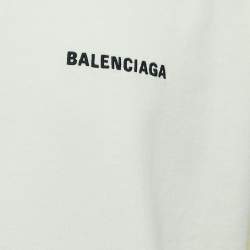 Pre Owned Balenciaga Cream Logo Embroidered Cotton Half Sleeve T-Shirt XS