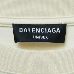 Pre Owned Balenciaga Cream Logo Embroidered Cotton Half Sleeve T-Shirt XS