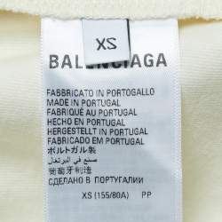 Pre Owned Balenciaga Cream Logo Embroidered Cotton Half Sleeve T-Shirt XS