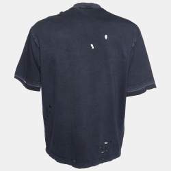 Pre Owned Balenciaga Black Maison printed Cotton Knit Distressed T-Shirt XS