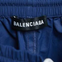 Balenciaga Navy Blue Logo Print Nylon Drawstring Joggers XS