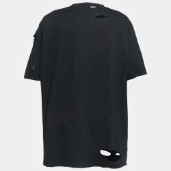 مملوكة مسبقًا Balenciaga Black Distressed Ripped Cotton Logo Print T-Shirt M