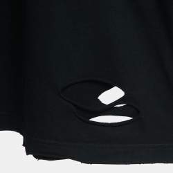 مملوكة مسبقًا Balenciaga Black Distressed Ripped Cotton Logo Print T-Shirt M