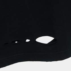 مملوكة مسبقًا Balenciaga Black Distressed Ripped Cotton Logo Print T-Shirt M