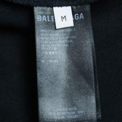 مملوكة مسبقًا Balenciaga Black Distressed Ripped Cotton Logo Print T-Shirt M