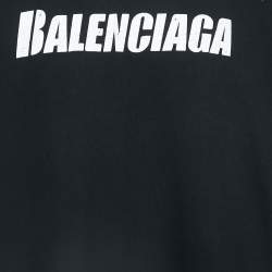 مملوكة مسبقًا Balenciaga Black Distressed Ripped Cotton Logo Print T-Shirt M