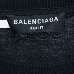 مملوكة مسبقًا Balenciaga Black Distressed Ripped Cotton Logo Print T-Shirt M