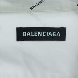 Pre Owned Balenciaga White All-Over Logo Printed Cotton Button Down Shirt M