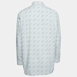 Pre Owned Balenciaga White All-Over Logo Printed Cotton Button Down Shirt M
