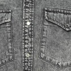 Balenciaga Grey Washed Denim Button Front Ripped Cuff Shirt L
