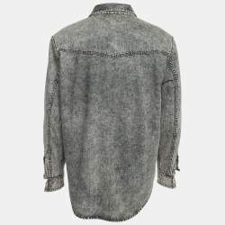 Balenciaga Grey Washed Denim Button Front Ripped Cuff Shirt L