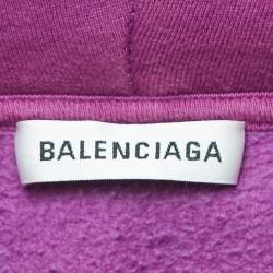 Pre Owned Balenciaga Purple Logo Print Cotton Blend Hooded Sweatshirt S