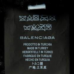 Pre Owned Balenciaga Black Texture Leather & Logo Shearling Jacket XL