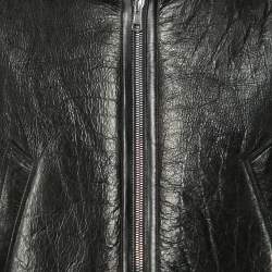 Pre Owned Balenciaga Black Texture Leather & Logo Shearling Jacket XL