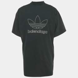 Pre Owned Balenciaga X Adidas Dark Green Logo Embroidered T-Shirt L