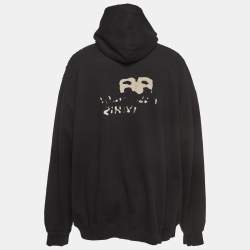 مملوكة مسبقًا Balenciaga Black Print Distressed Cotton Oversize Hooded Sweatshirt M