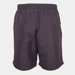 Balenciaga Navy Blue/Red Checked Nylon Drawstring Shorts M