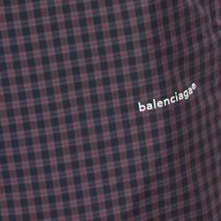 Balenciaga Navy Blue/Red Checked Nylon Drawstring Shorts M