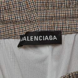 Balenciaga Navy Blue/Tan Checked Nylon Drawstring Shorts M