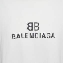 Pre Owned Balenciaga White Pixel Logo Print Half Sleeve T-Shirt M
