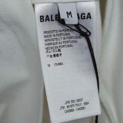 Pre Owned Balenciaga White Logo Embroidered Cotton Half Sleeve T-Shirt M