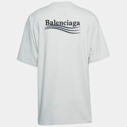 Pre Owned Balenciaga White Logo Embroidered Cotton Half Sleeve T-Shirt M