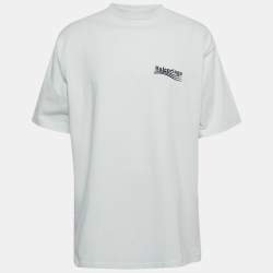 Pre Owned Balenciaga White Logo Embroidered Cotton Half Sleeve T-Shirt M