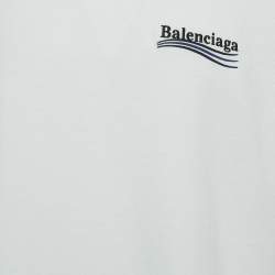 Pre Owned Balenciaga White Logo Embroidered Cotton Half Sleeve T-Shirt M