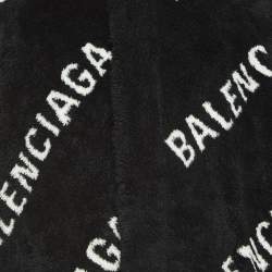 Balenciaga Black Logo Monogram Print Faux Fur Oversized Long Coat S