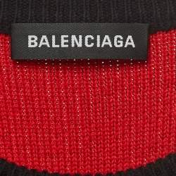 Balenciaga Black/Red Logo Intarsia Knit Crew Neck Sweater L 