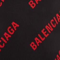 Balenciaga Black/Red Logo Intarsia Knit Crew Neck Sweater L 