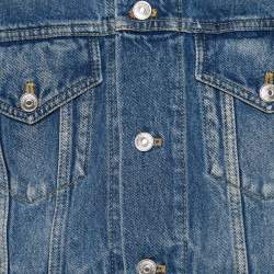 Pre Owned Balenciaga Blue Distressed Demin Logo Embroidered Jacket XXL